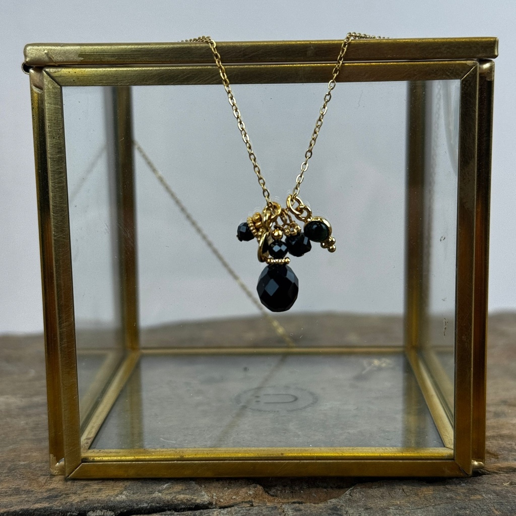 [GAR-MIKO-CO-OVALE] Collier 'Miko' - Chaine acier & laiton doré 2µ - Noir - By Garance