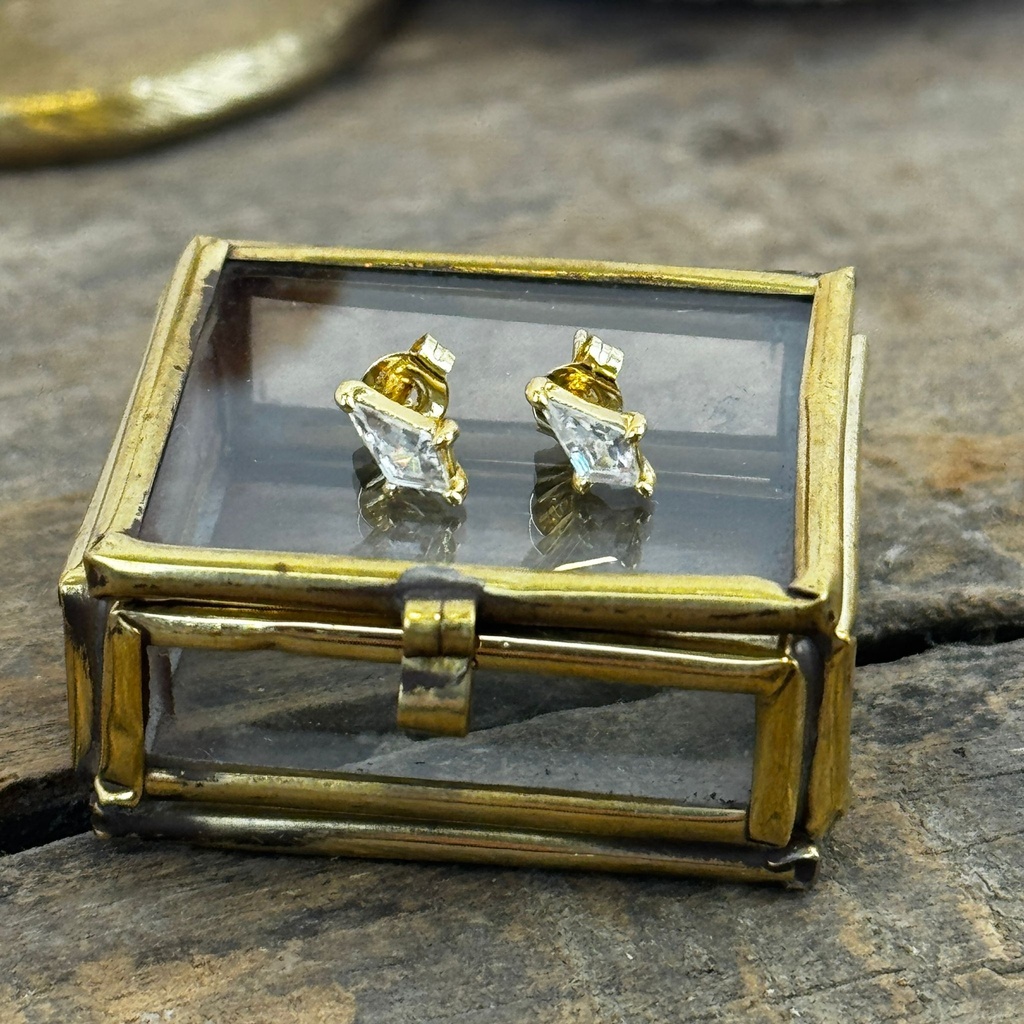 [GAR-SELA-BO-07] Puces d'oreilles 'Sela' - Laiton doré 2µ - Cristal - By Garance