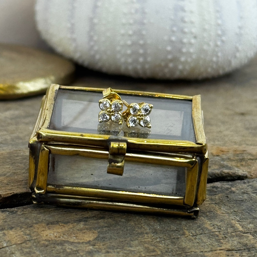 [GAR-SELA-BO-09] Puces d'oreilles 'Sela' - Laiton doré 2µ - Cristal - By Garance