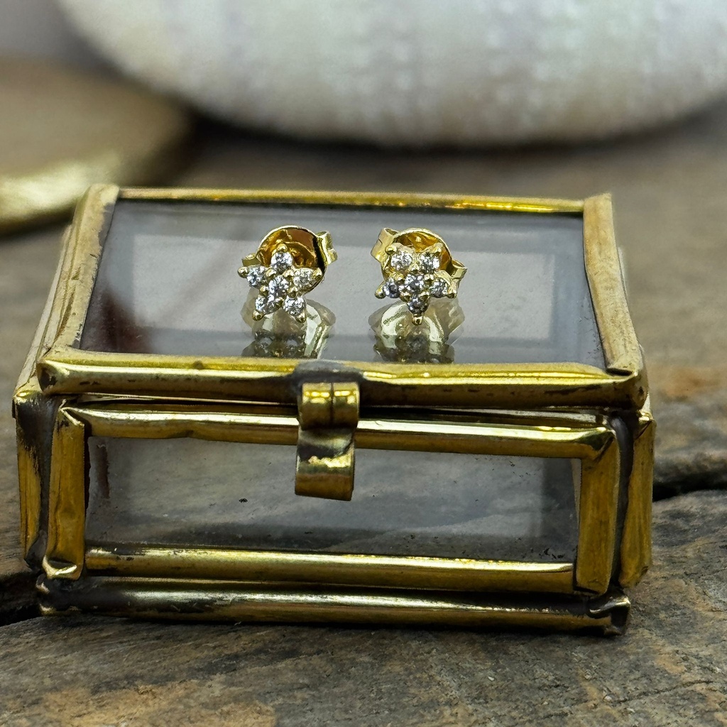 [GAR-SELA-BO-10] Puces d'oreilles 'Sela' - Laiton doré 2µ - Cristal - By Garance