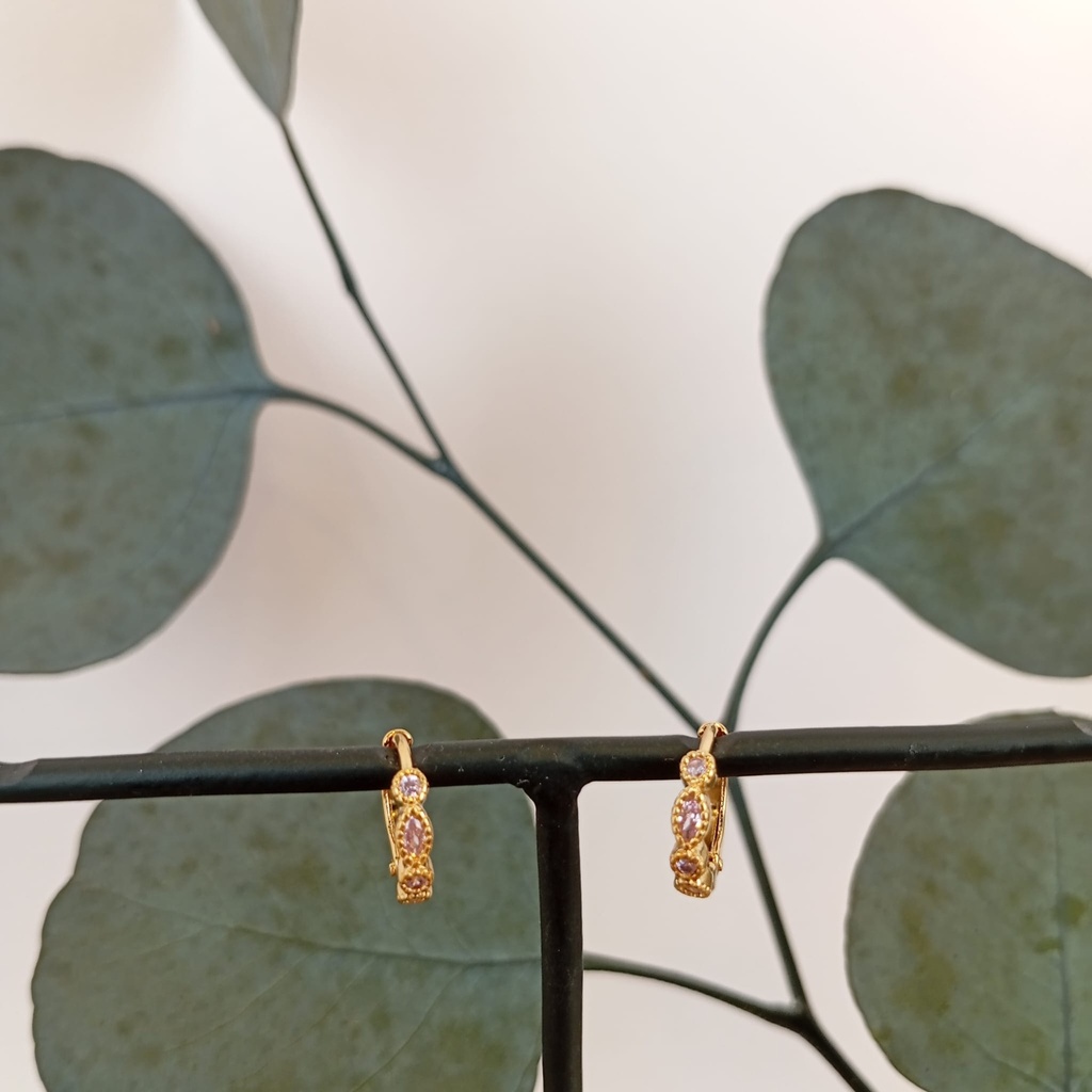 [GAR-SILA-BO-TOURMA_ROSE-07] Boucles d'oreilles 'Sila' - Laiton doré 2µ - Tourmaline rose - By Garance