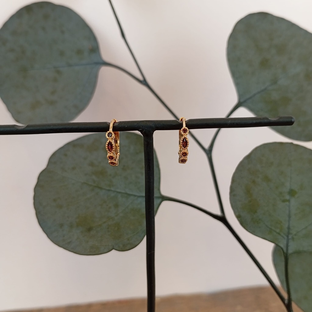 [GAR-SILA-BO-TOURMA_ROSE-08] Boucles d'oreilles 'Sila' - Laiton doré 2µ - Tourmaline rose - By Garance