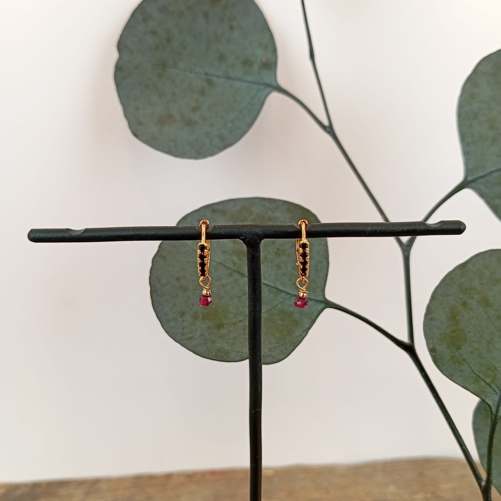 [GAR-SILA-BO-TOURMA_ROSE-09] Boucles d'oreilles 'Sila' - Laiton doré 2µ - Tourmaline rose - By Garance