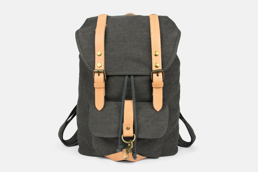 [CRAZY-6472-BLACK] Sac à Dos Coton Cuir Gras Noir 