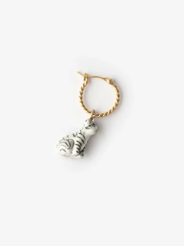 [NACH-J992] Boucle d'oreille créole 'Chat Gris Tigré' - Vendue individuellement - Nach