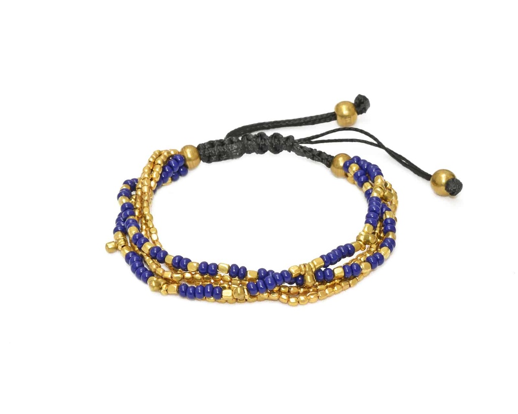 [NATA-BCD335] Bracelet 'Tara' - Laiton & Perles en Céramique - Bleu - Nataraj