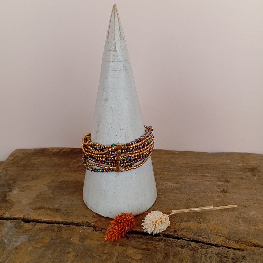 [NATA-BCD372] Bracelet 'Elena' - Laiton & Perles de Verre Facettées - Multicolore - Nataraj