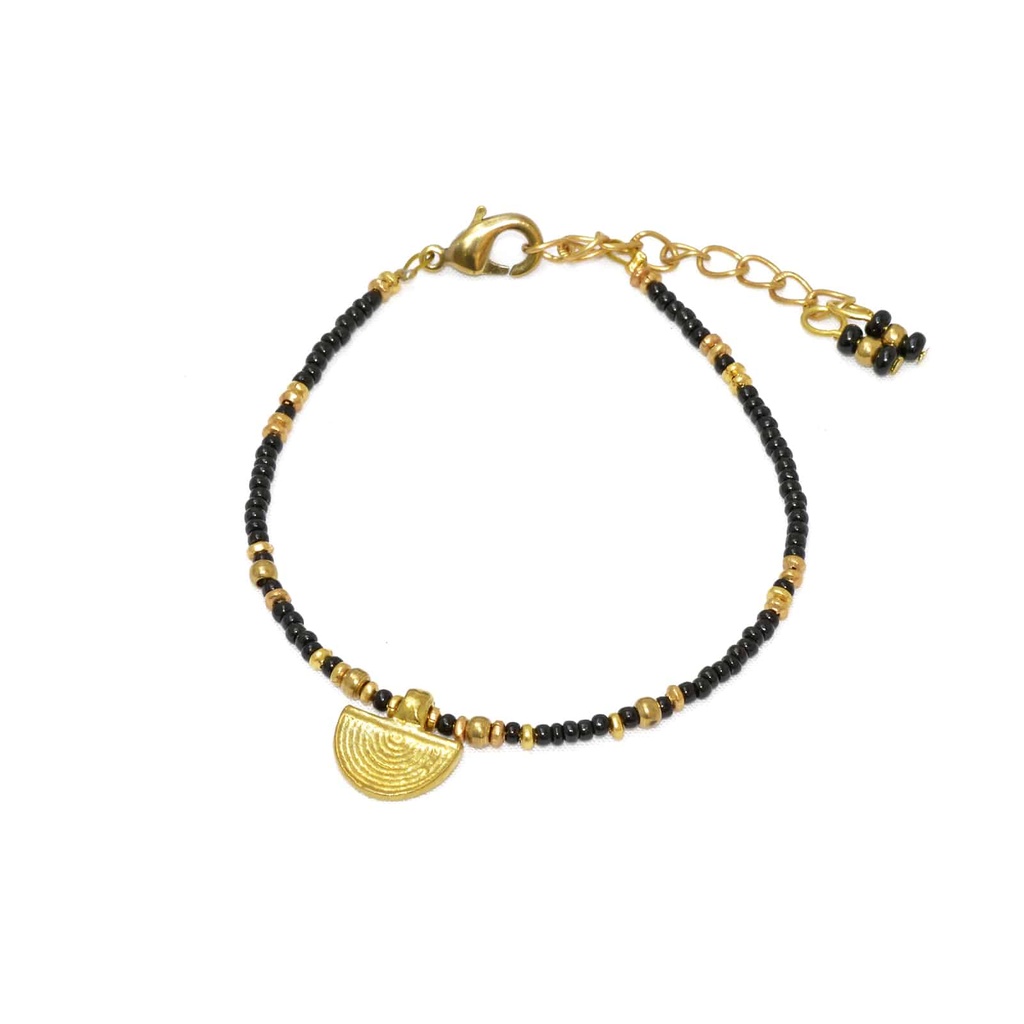 [NATA-BCE213] Bracelet 'Hilal' - Laiton & Perles en Céramique - Noir - Nataraj