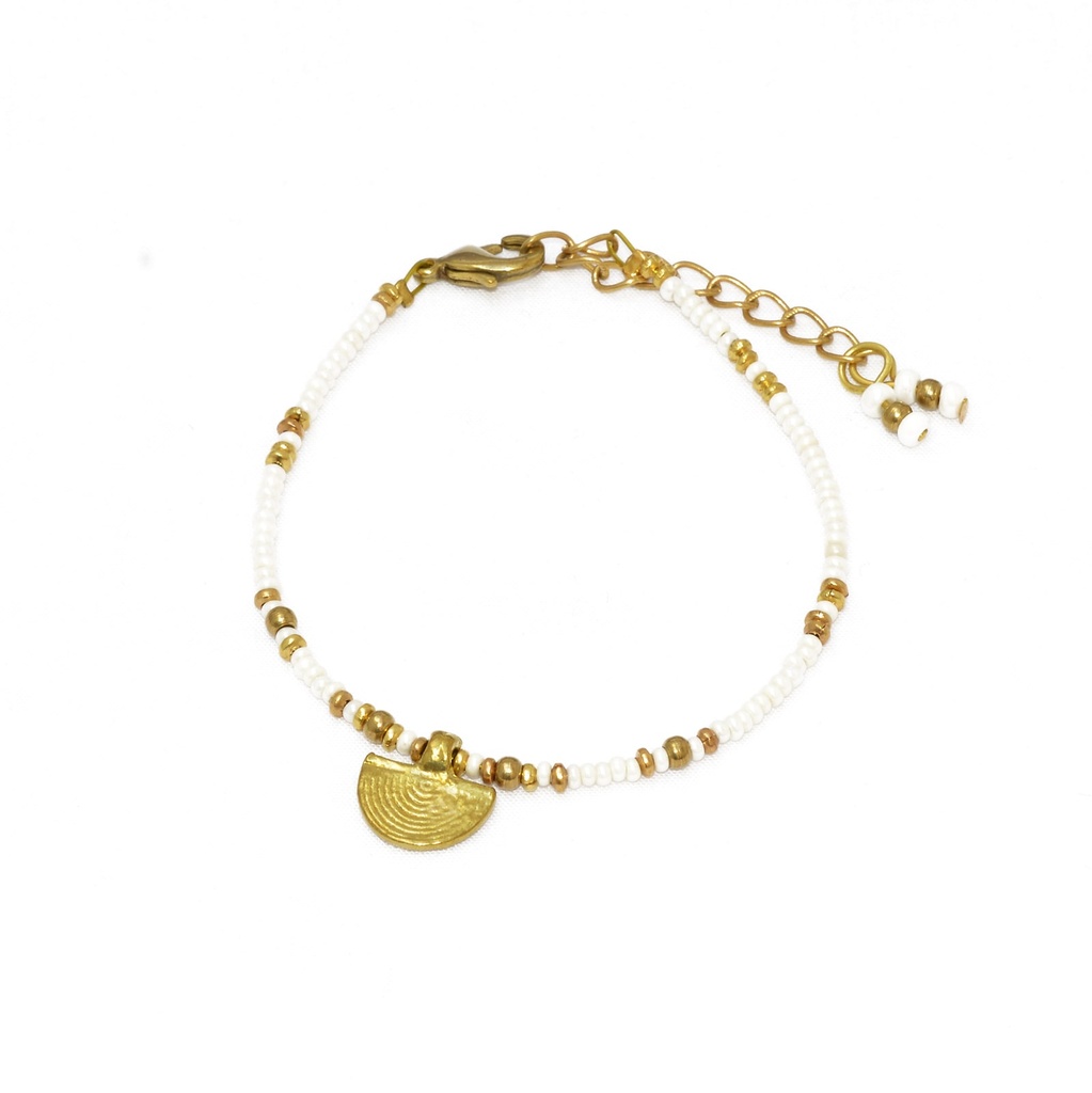 [NATA-BCE214] Bracelet 'Hilal' - Laiton & Perles en Céramique - Blanc - Nataraj