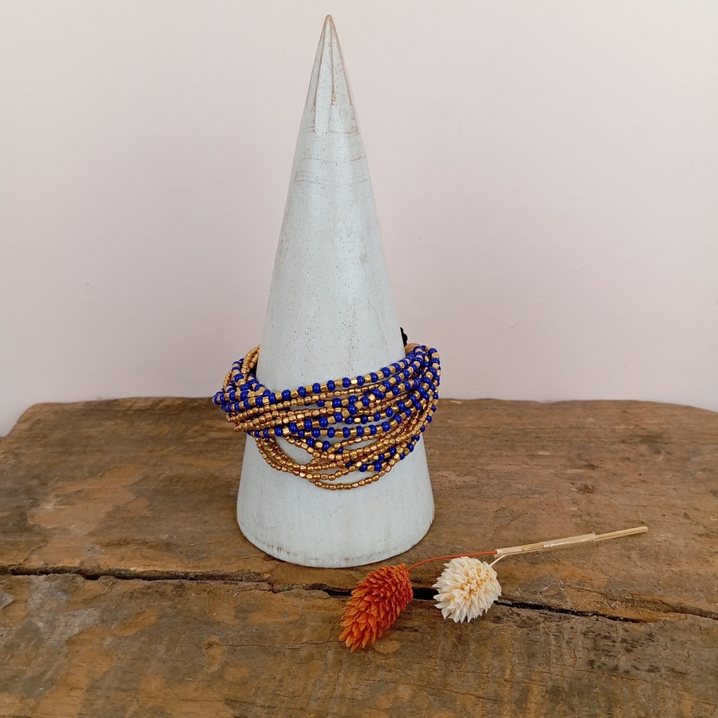 [NATA-BCE222] Bracelet 'Anjuna' - Laiton & Perles en Céramique - Bleu - Nataraj