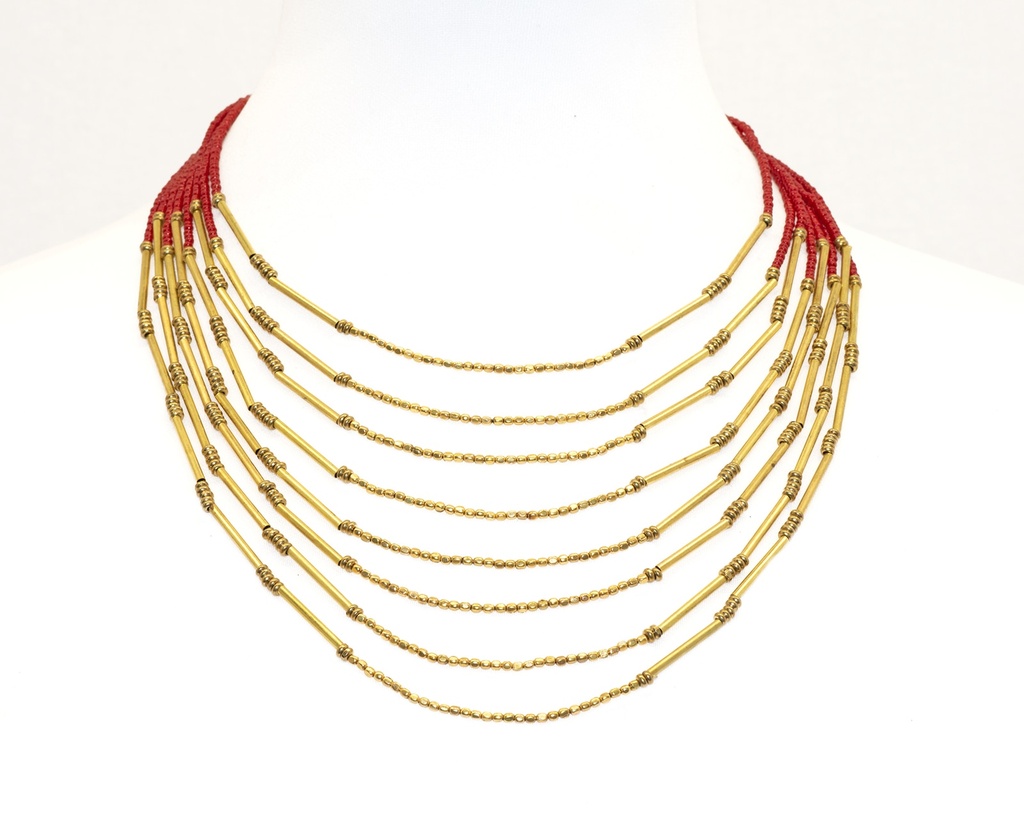 [NATA-CCD309] Collier 'Keva' - Laiton & Perles en Céramique - Rouge - Nataraj