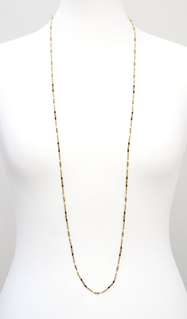 [NATA-CCD375] Sautoir 'Zhao' - Laiton & Perles en Céramique - Blanc & Noir - Nataraj