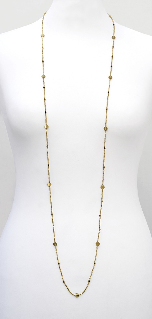 [NATA-CCD392] Sautoir 'Ibiza' - Laiton & Perles de Verre Facettées - Noir & Doré - Nataraj