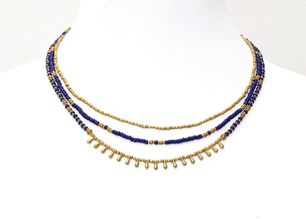 [NATA-CCD440] Collier 'Lyra' - Laiton & Perles en Céramique - Bleu - Nataraj