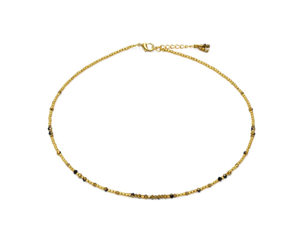 [NATA-CCD443] Collier 'Shani' - Laiton & Perles de Verre Facettées - Noir & Doré - Nataraj