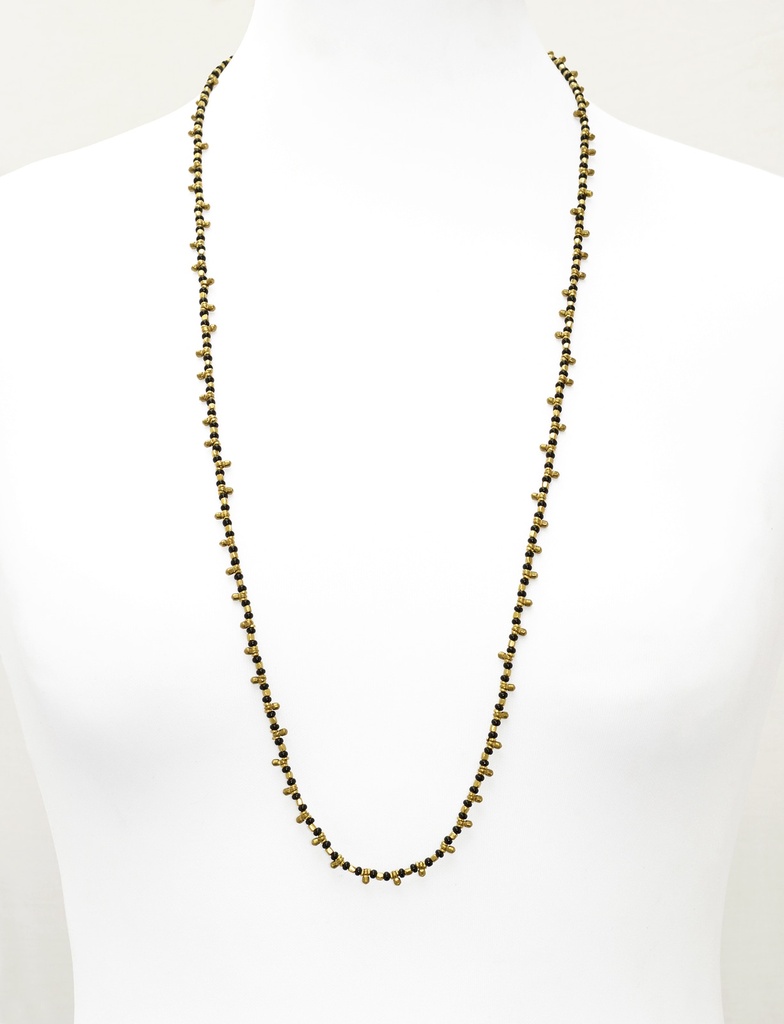 [NATA-CCD461] Sautoir 'Tara' - Laiton & Perles en Céramique - Noir - Nataraj