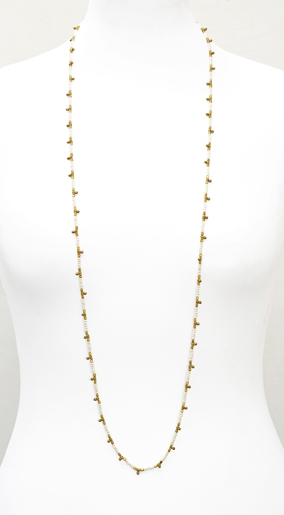 [NATA-CCD474] Sautoir 'Tara' - Laiton & Perles en Céramique - Blanc - Nataraj