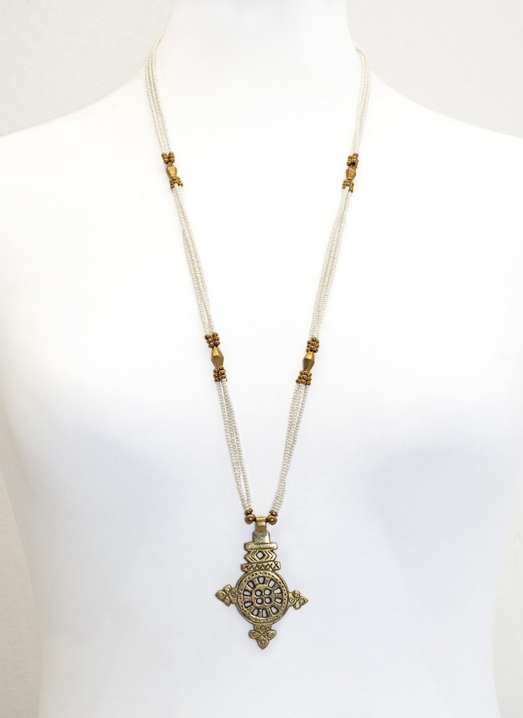 [NATA-CCE187] Sautoir 'Gondar' - Laiton & Bronze - Blanc - Nataraj