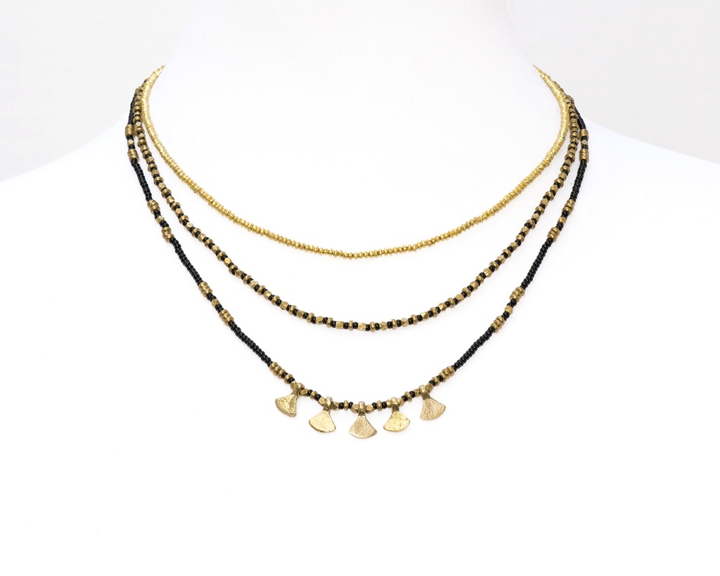 [NATA-CCE340] Collier 'Sutra' - Laiton, Bronze & Perles de Verre Facettées - Noir - Nataraj