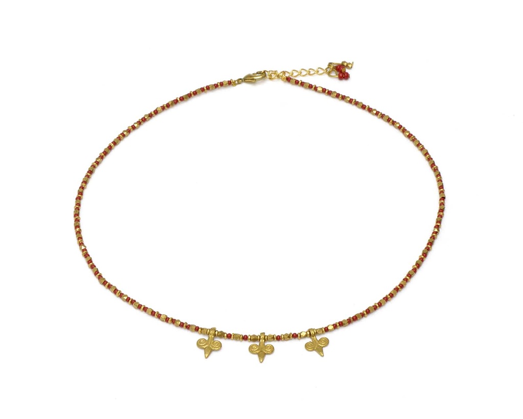 [NATA-CCE453] Collier 'Lys' - Laiton & Perles en Céramique - Rouge - Nataraj