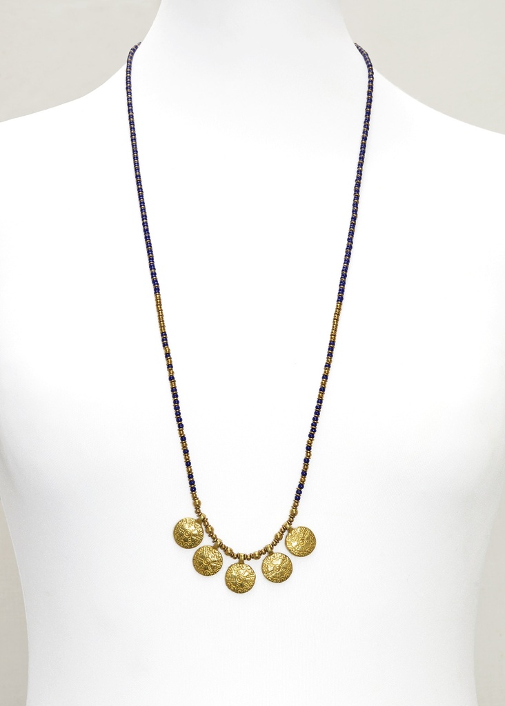 [NATA-CCE525] Sautoir 'Chakra' - Laiton & Perles en Céramique - Bleu - Nataraj