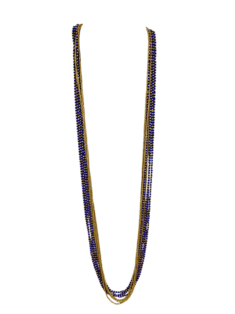 [NATA-CCE533] Sautoir 'Anjuna' - Laiton & Perles en Céramique - Bleu - Nataraj