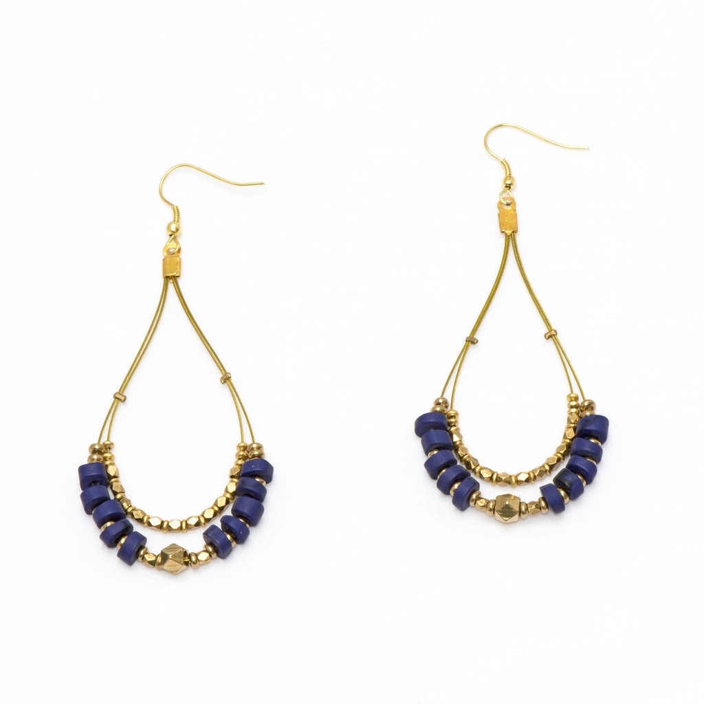 [NATA-ECD130] Boucles d'oreilles 'Lera' - Laiton & Terracotta - Bleu - Nataraj