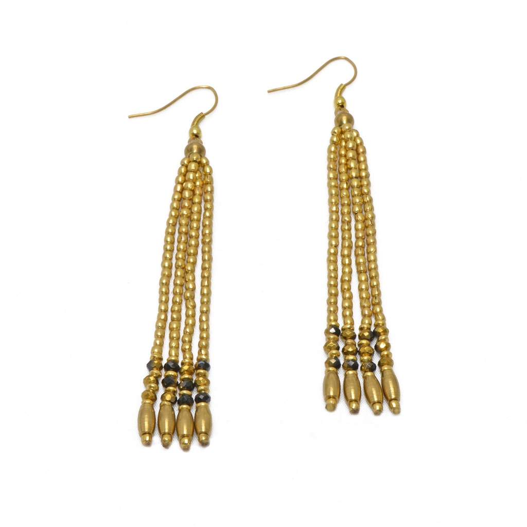 [NATA-ECD182] Boucles d'oreilles 'Twyla' - Laiton & Perles de Verre Facettées - Noir & Doré - Nataraj