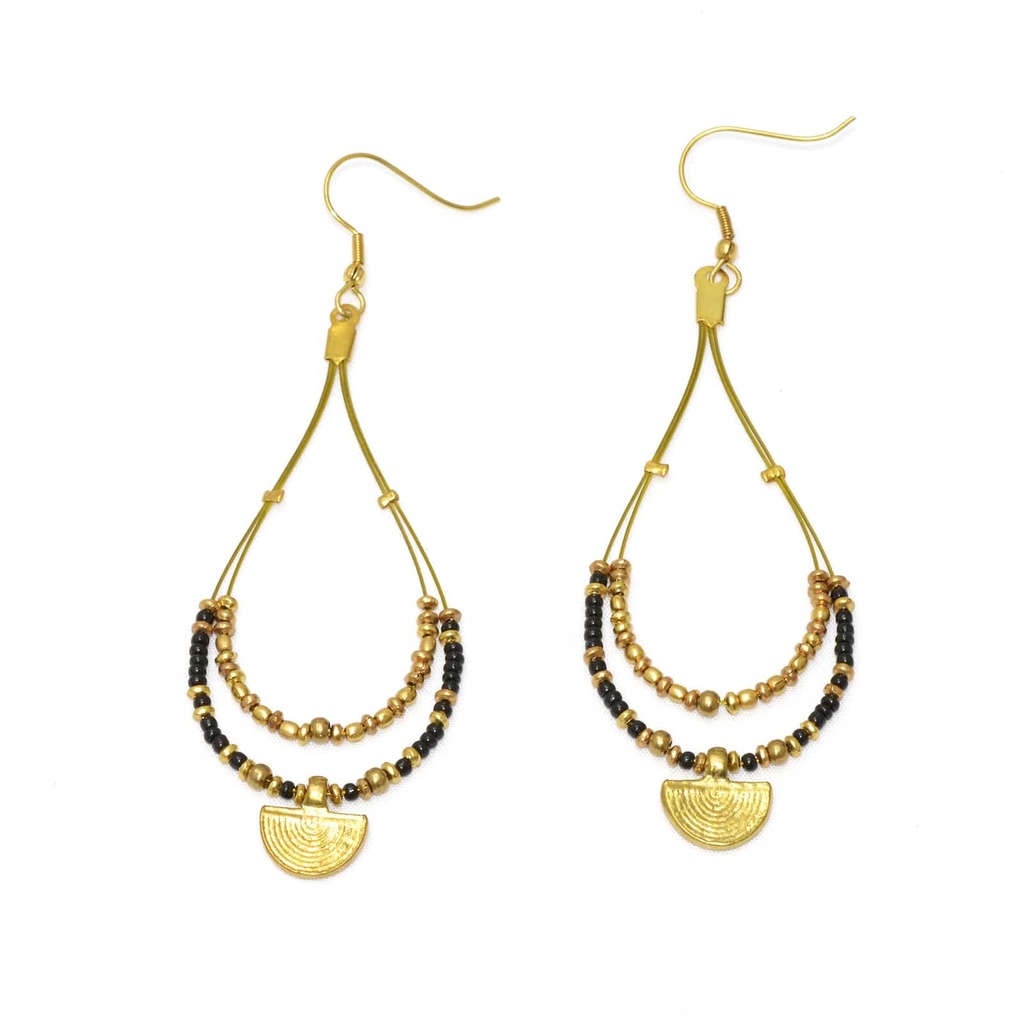 [NATA-ECE190] Boucles d'oreilles 'Hilal' - Laiton & Perles en Céramique - Noir - Nataraj