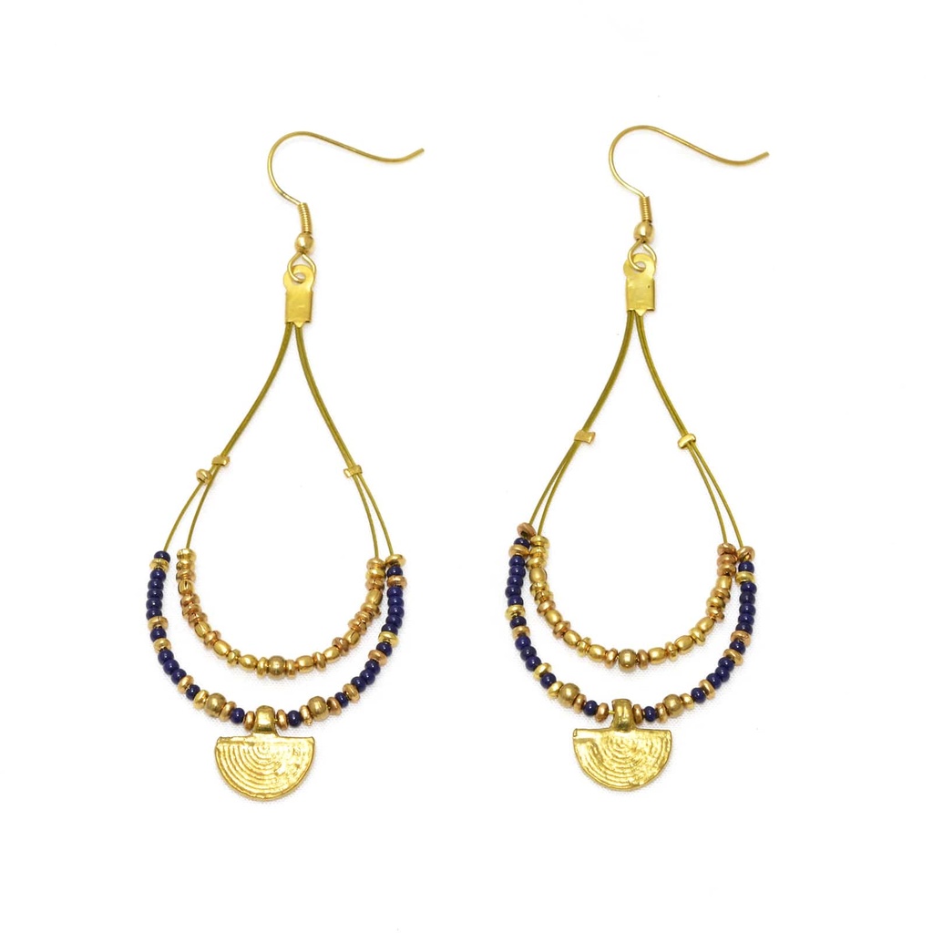 [NATA-ECE192] Boucles d'oreilles 'Hilal' - Laiton & Perles en Céramique - Bleu - Nataraj