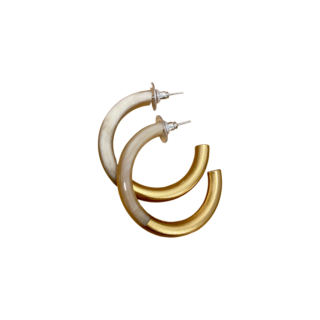 [SOYA-GSE220-BLA_DO] Boucles d'oreilles – Blanc & Doré – Soyang