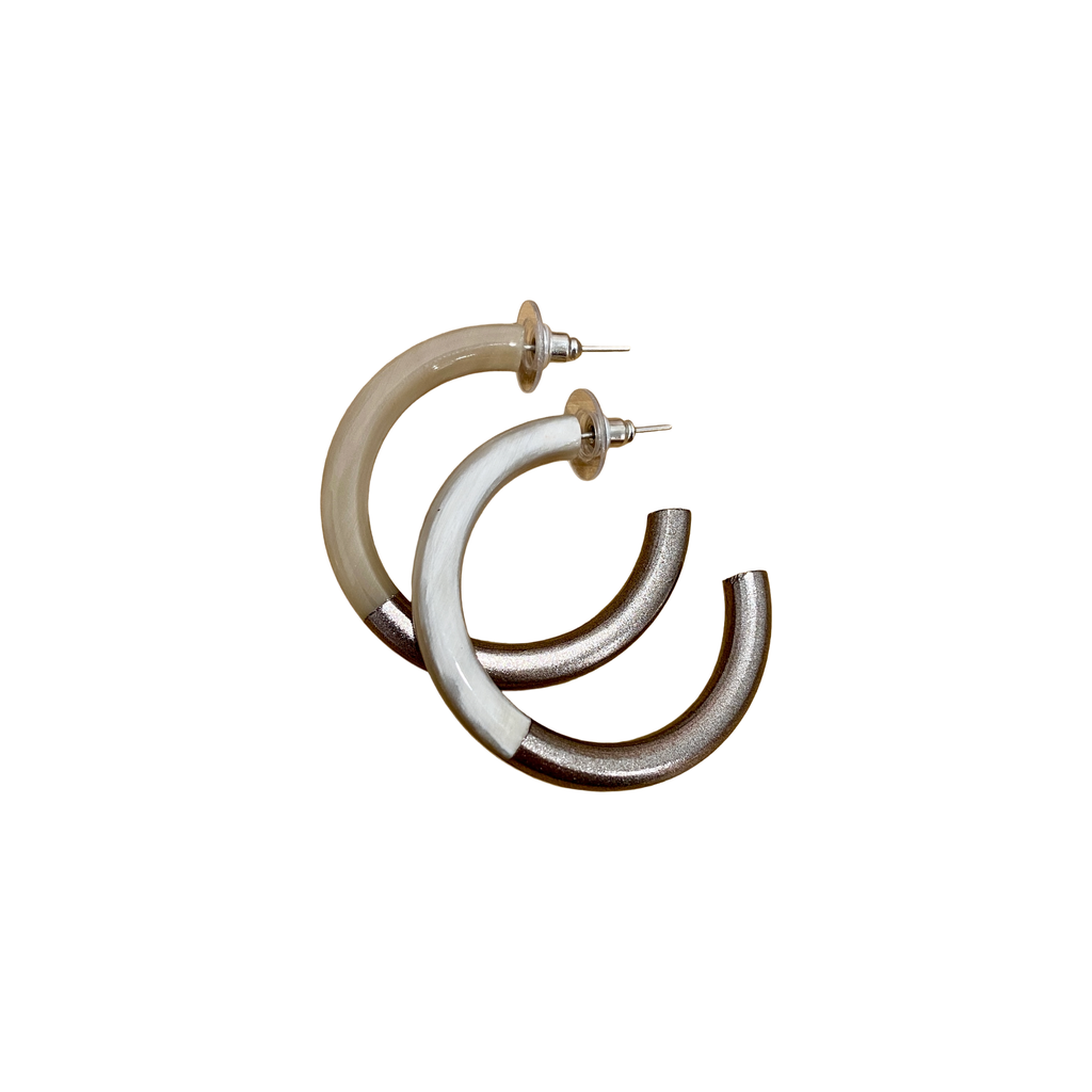 [SOYA-GSE220-BLA_ARG] Boucles d'oreilles – Blanc & Argenté – Soyang
