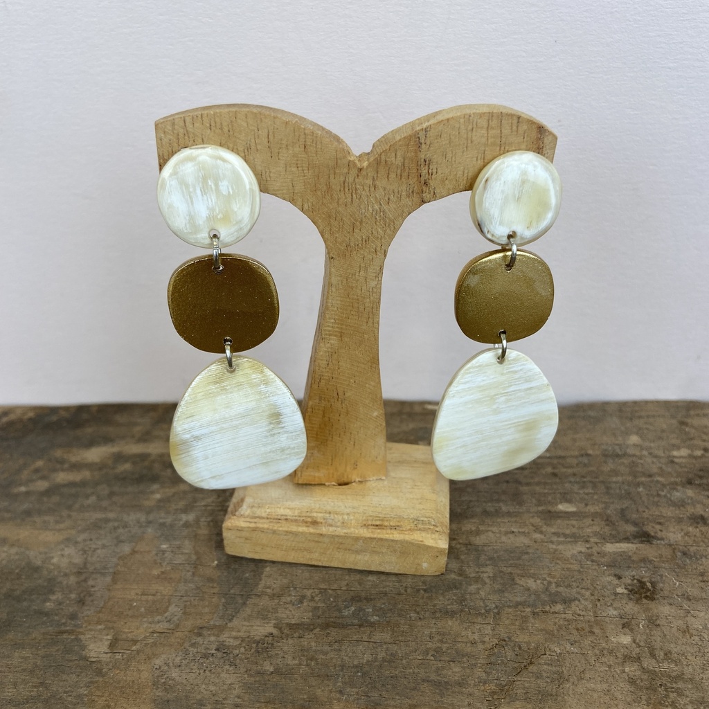 [SOYA-GSE41-BLA_DO] Boucles d'oreilles – Blanc & Doré – Soyang