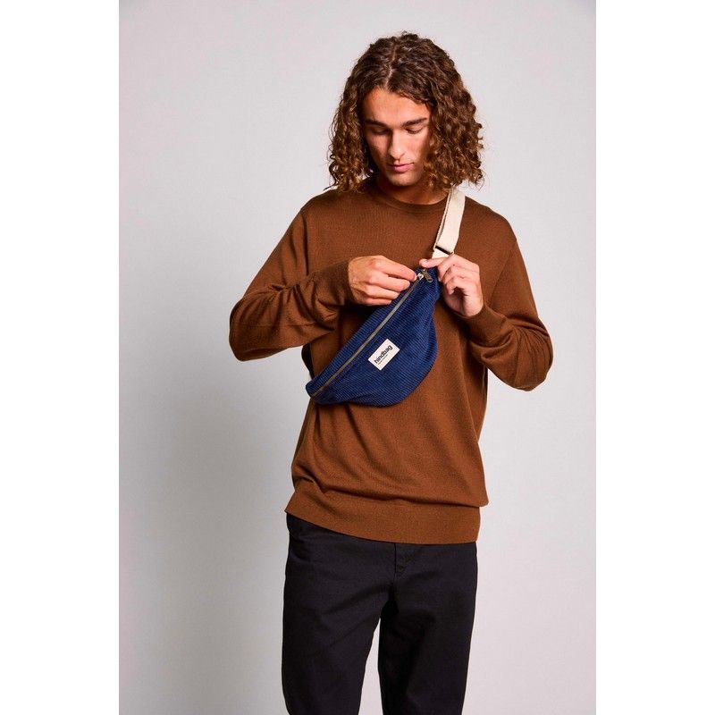 [HIND-7HINDOLI_VEL_BM] Sac banane 'Olivia' – Velours marine – Hindbag