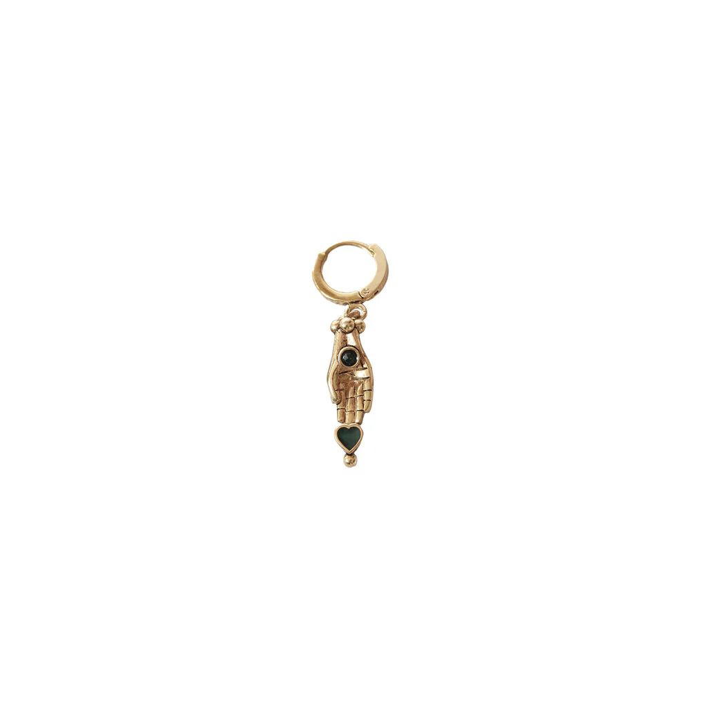 [LA2L-SACHA-0273] Boucle d'oreille mini créole 'Sacha' – À l'unité – Main & cœur vert – LA2L