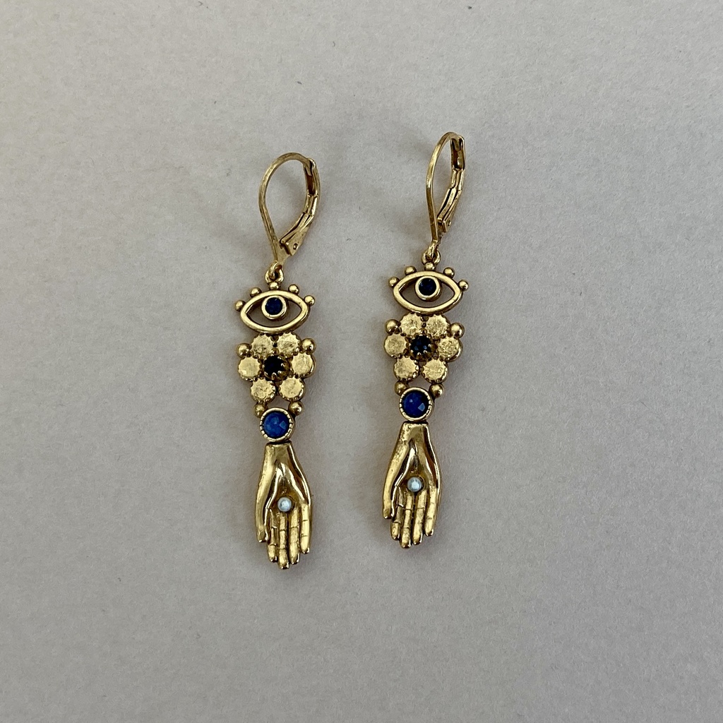 [LA2L-SACHA-0281] Boucles d'oreilles 'Sacha' – Lapis Lazuli – Œil, main & fleur – LA2L
