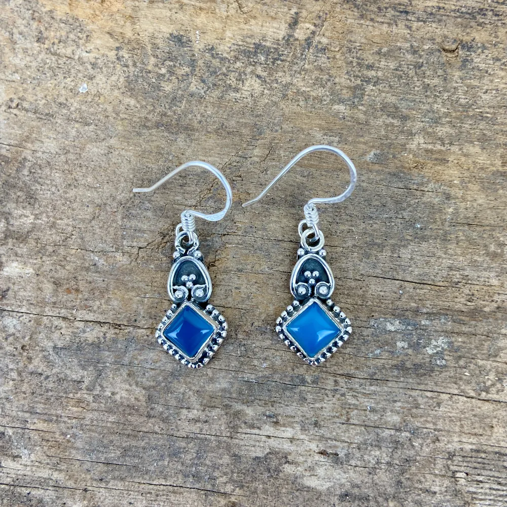 [BOAR-2041] Boucles d'oreilles – Argent 925 – Calcédoine Bleue [2041]