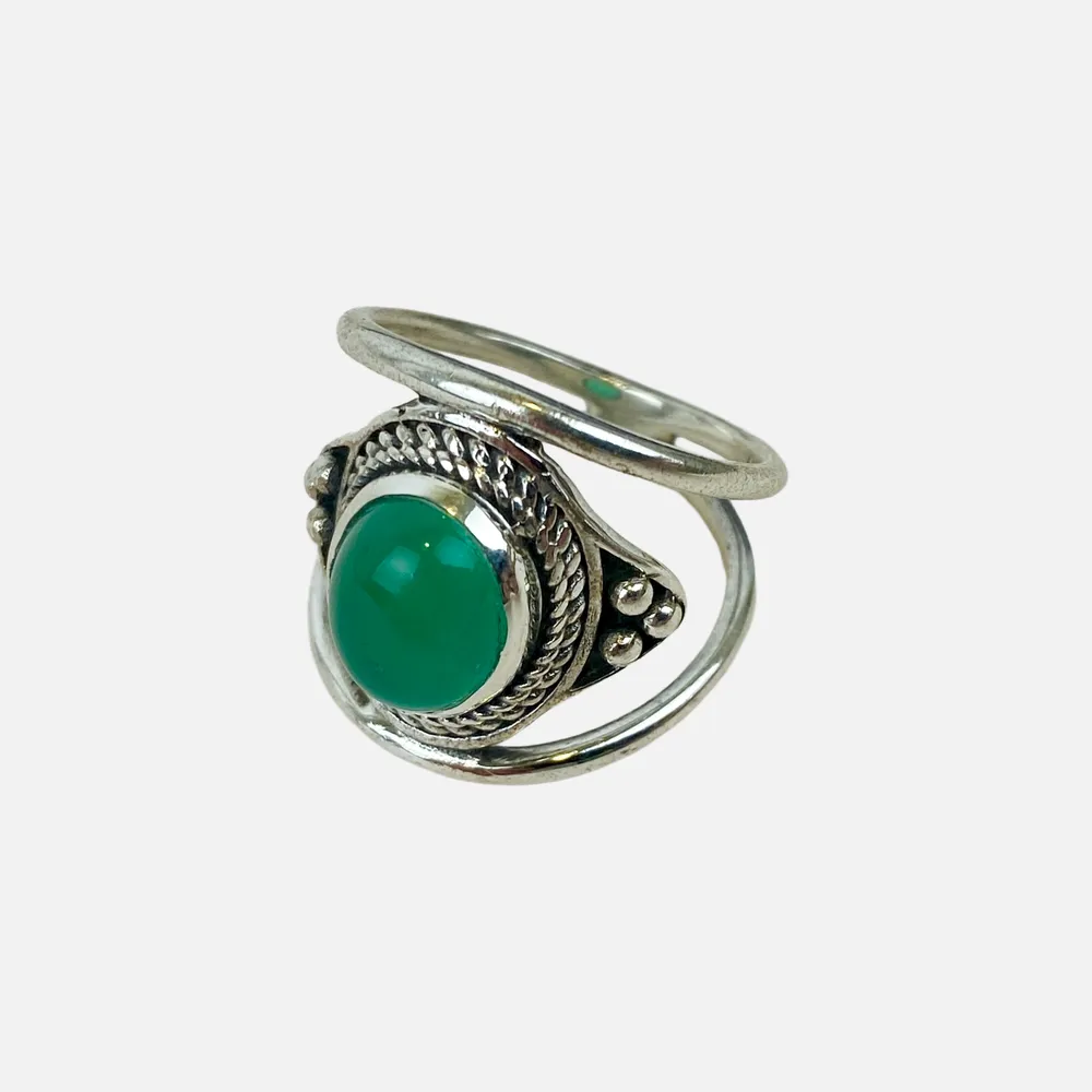[BAAR-3523-54] Bague – Argent 925 – Calcédoine verte [3523]