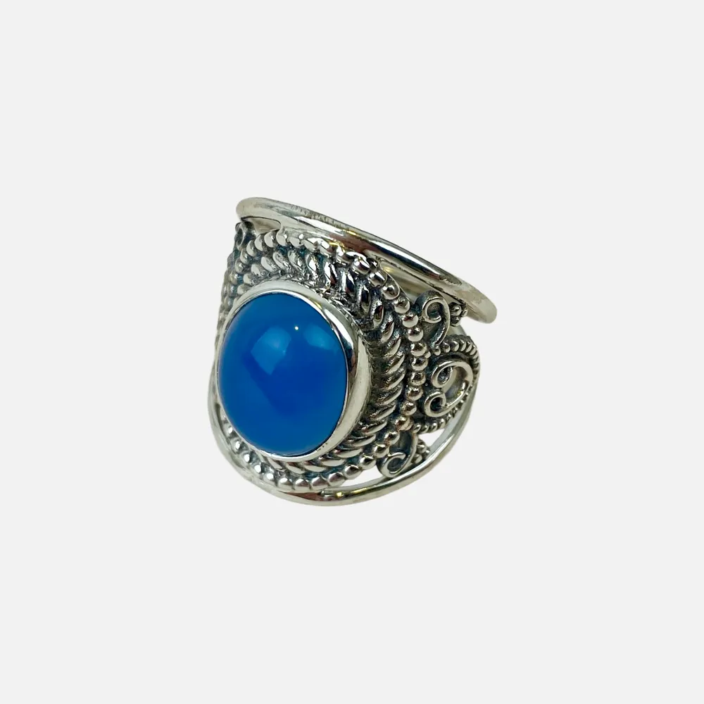 [BAAR-3524-55] Bague – Argent 925 – Calcédoine bleue [3524]