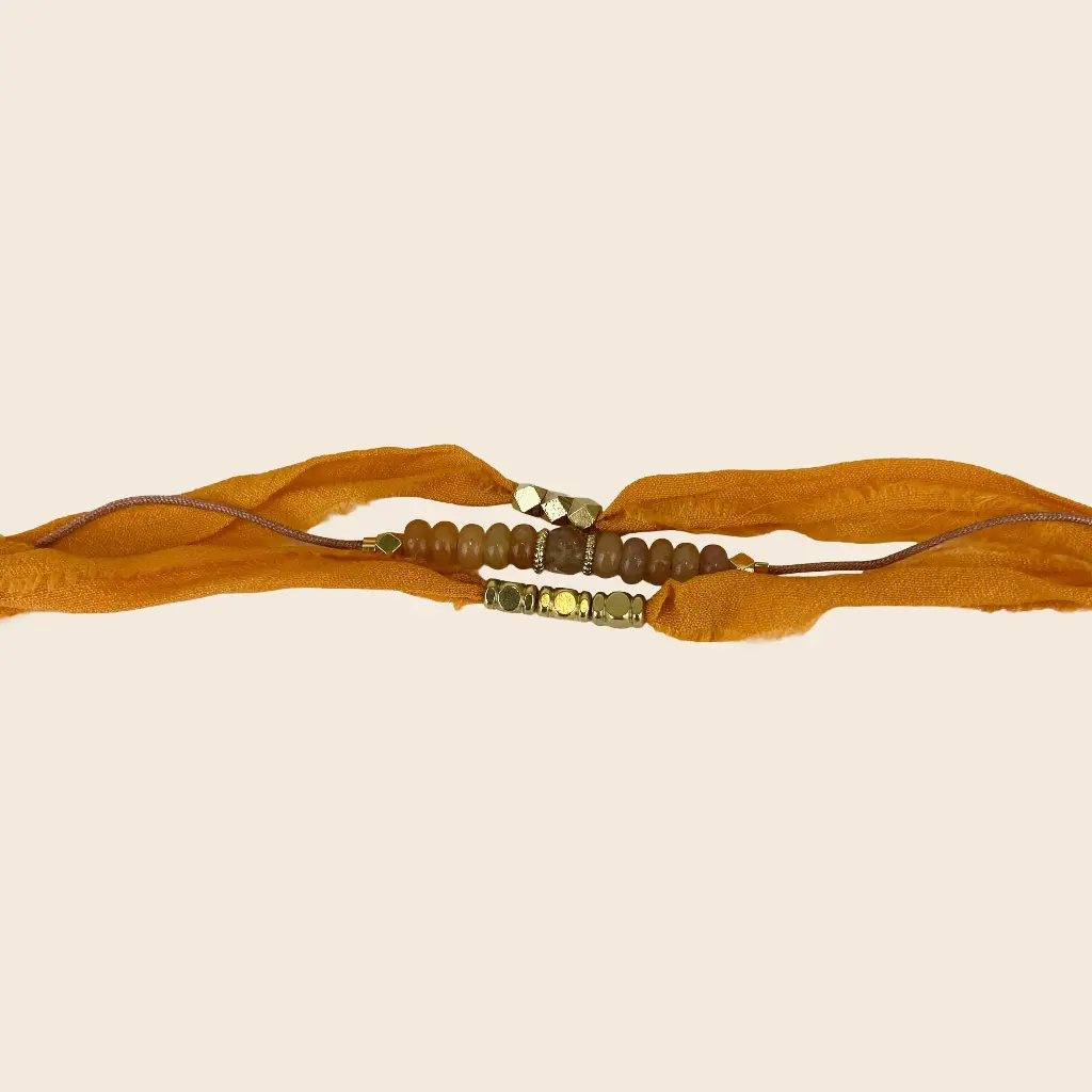 [GAR-BUNA-BR-ORANGE] Bracelet 'Buna' – Orange – Acier & laiton doré 2µ – By Garance