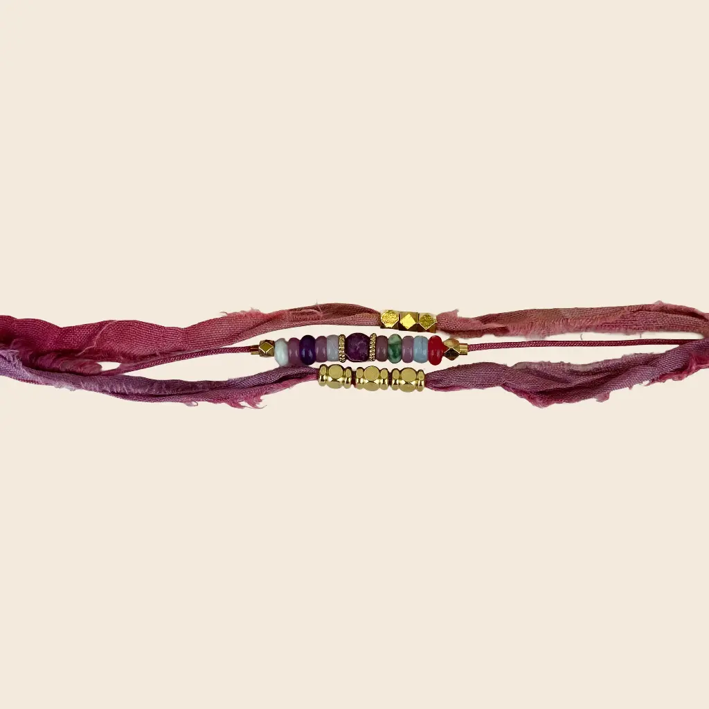 [GAR-BUNA-BR-FUCHSIA] Bracelet 'Buna' – Fuchsia – Acier & laiton doré 2µ – By Garance