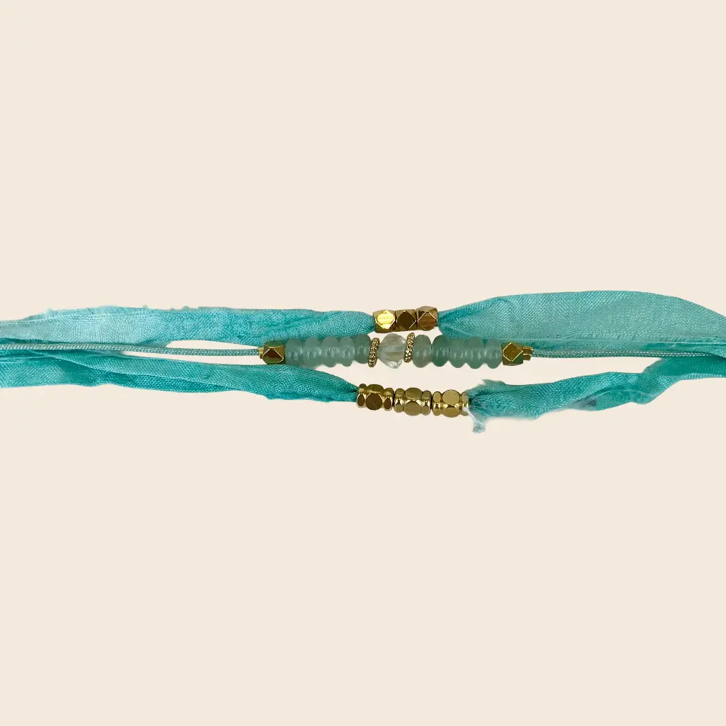 [GAR-BUNA-BR-TURQUOISE] Bracelet 'Buna' – Turquoise – Acier & laiton doré 2µ – By Garance