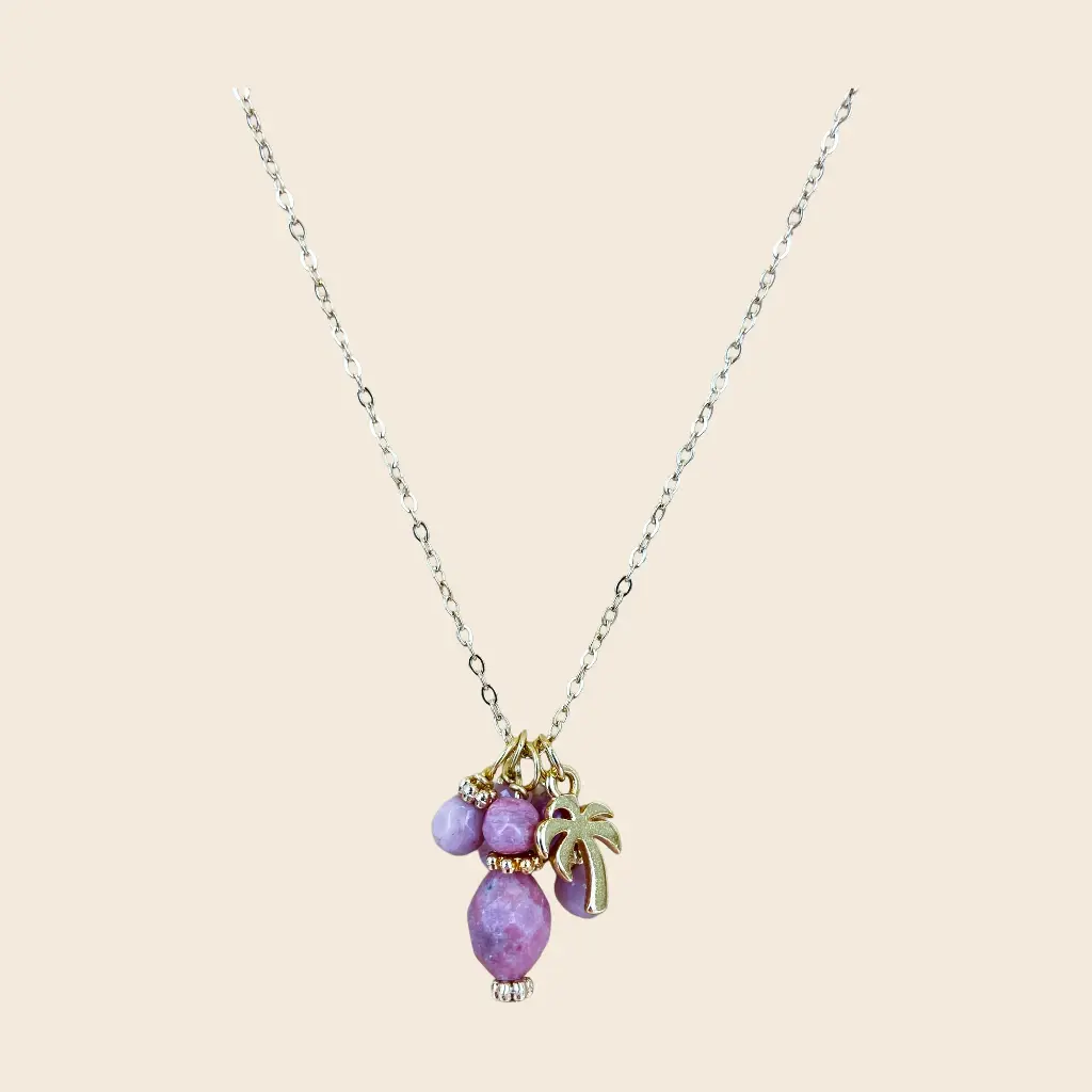 [GAR-BAIA-CO-ROSE] Collier 'Baia' – Chaine acier & laiton doré 2µ – Rhodonite – By Garance