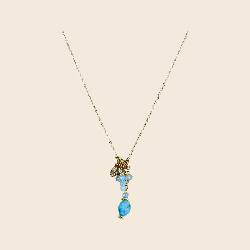 [GAR-BAIA-CO-CELADON] Collier 'Baia' – Chaine acier & laiton doré 2µ – Amazonite – By Garance