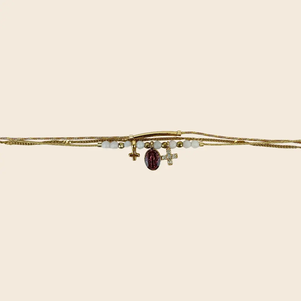 [GAR-LARA-BR-BLANC] Bracelet double tour 'Lara' – Blanc – Chaine acier & laiton doré 2µ – By Garance