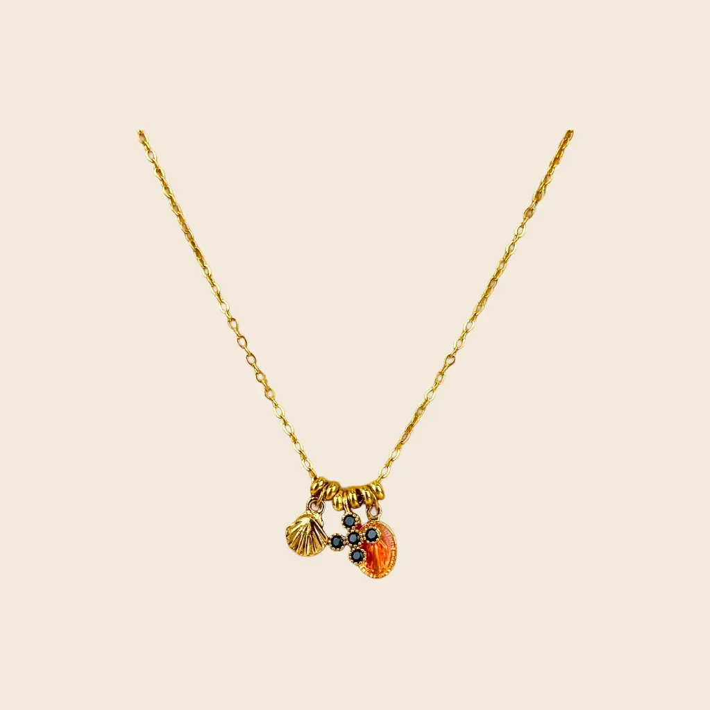 [GAR-INDI-CO-ORANGE] Collier 'Indi' – Chaine acier & laiton doré 2µ – By Garance