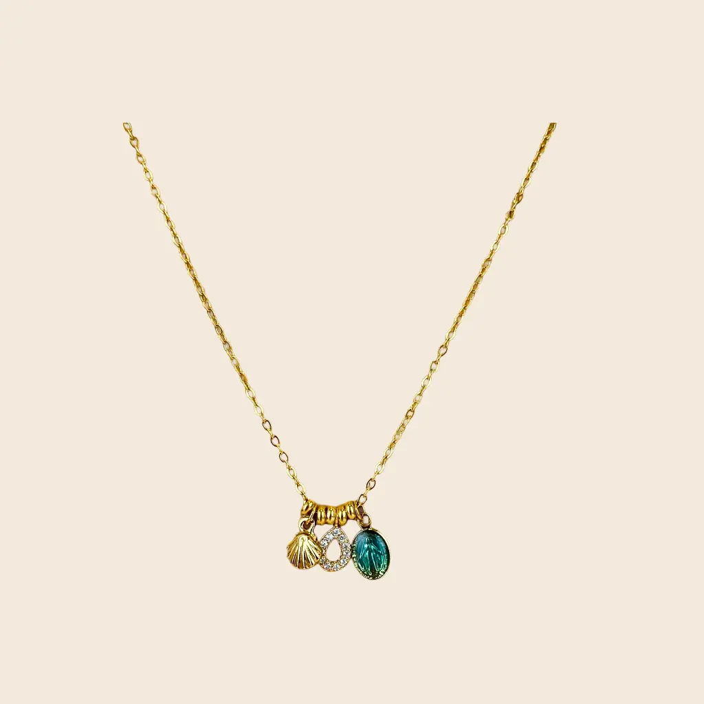 [GAR-INDI-CO-TURQUOISE] Collier 'Indi' – Chaine acier & laiton doré 2µ – By Garance