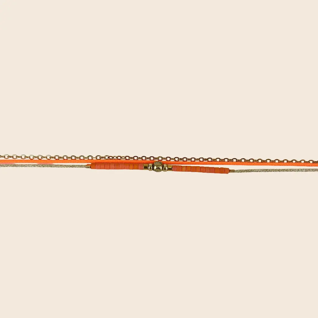 [GAR-FILA-BR-ORANGE] Bracelet double tour 'Fila' – Orange – Chaine acier & laiton doré 2µ – By Garance