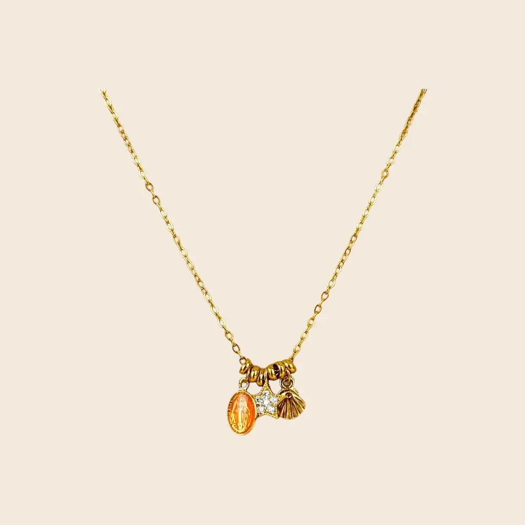 [GAR-INDI-CO-ORANGE-01] Collier 'Indi' – Chaine acier & laiton doré 2µ – By Garance