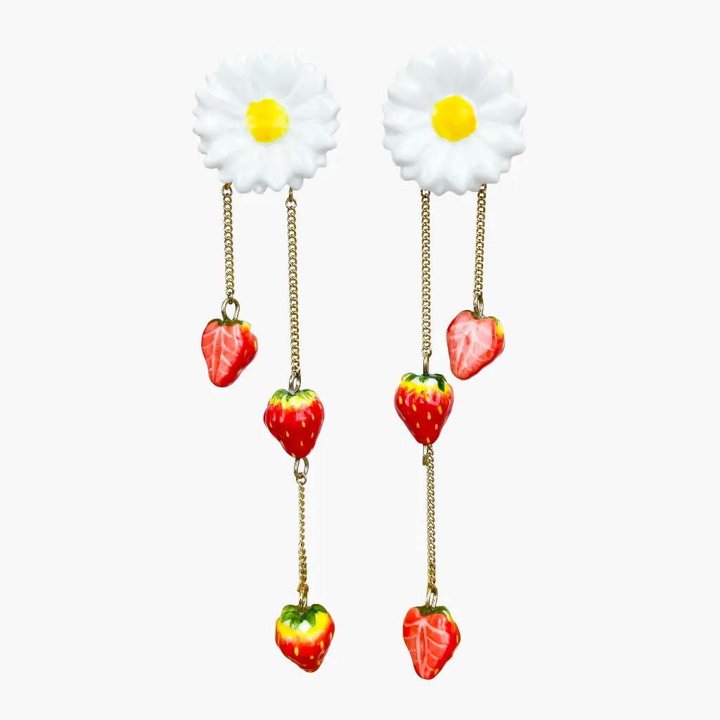 [NACH-J1066] Boucles d'oreilles 'Marguerite et Fraises' – Nach